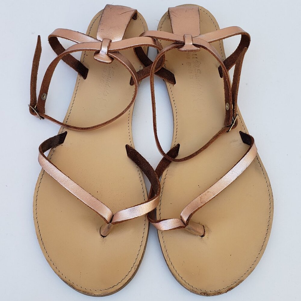 Bizou sandals by G. Lainas in shiny copper